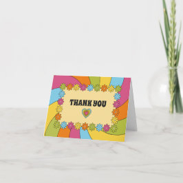 Cartão De Agradecimento 1960s Themed Flowers, Waves and Hearts