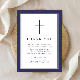 Cartão De Agradecimento 1Elegant Navy Blue Cross Boy First Communion