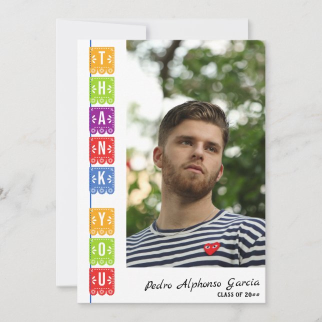 Cartão De Agradecimento 2024 Papel Picado Mexicano Fiesta Festa de formatu (Frente)