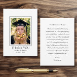 Cartão De Agradecimento 2026 Elegant Graduation Thank You Photo Card<br><div class="desc">Create your own graduation thank you card featuring a custom photo and classic script typography. This elegant design presents a formal, minimalist layout and timeless sense of style. Upload your photo, and personalize the text with the graduate's name, and graduation year. On the back you can add a heartfelt message...</div>