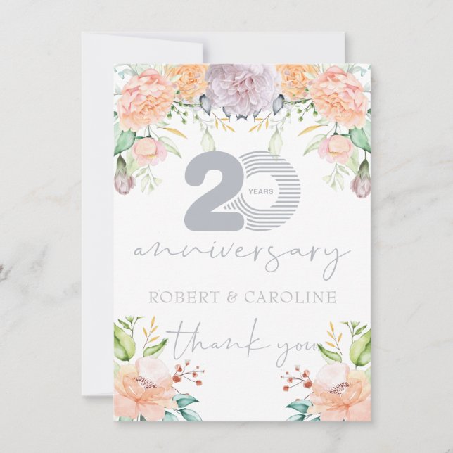 Cartão De Agradecimento 20 Casamento Aniversário Floral Obrigado (Frente)