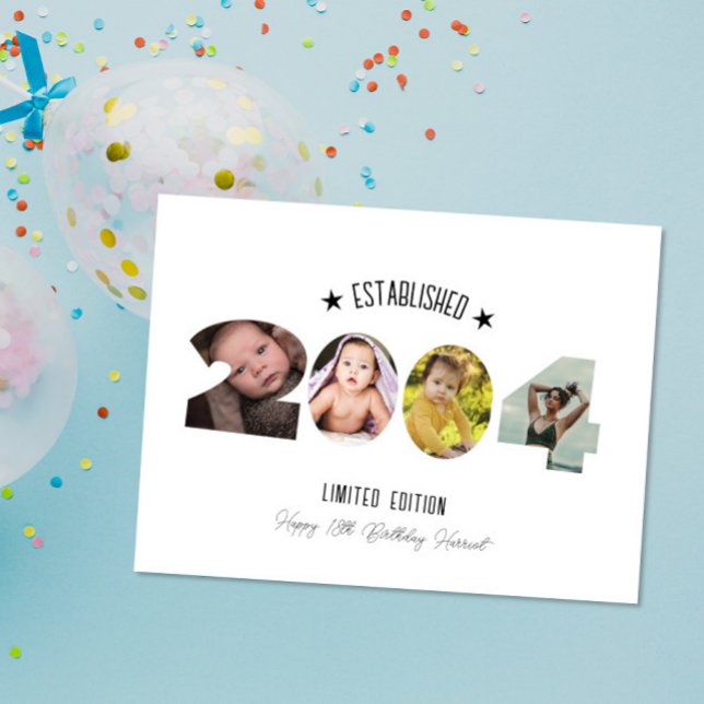 Cartão De Agradecimento 21st birthday Photo Collage established 2004 (Criador carregado)