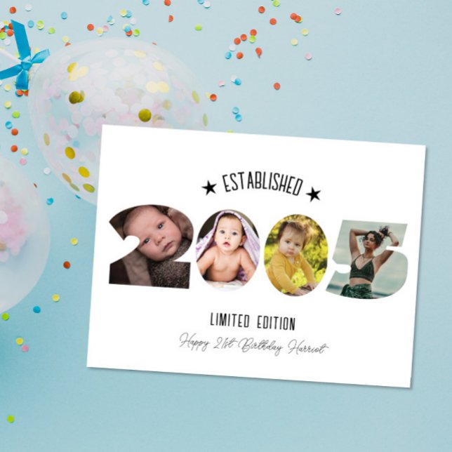 Cartão De Agradecimento 21st birthday Photo Collage established 2005 (Criador carregado)