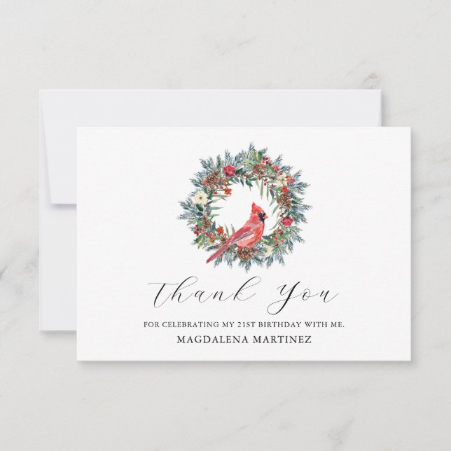 Cartão De Agradecimento 21st Birthday Red Cardinal Wreath Custom Flat (Frente)