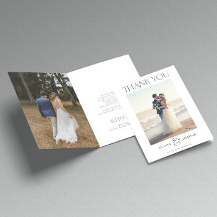 Cartão De Agradecimento 2 fotos simples, dobradas em casamento com a tipog