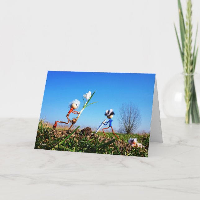 Cartão De Agradecimento 2 Fubby's die een bol krokus planten. (Frente)