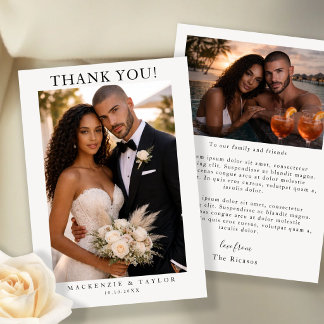 Cartão De Agradecimento 2 Photographs Personalized Wedding With Message 
