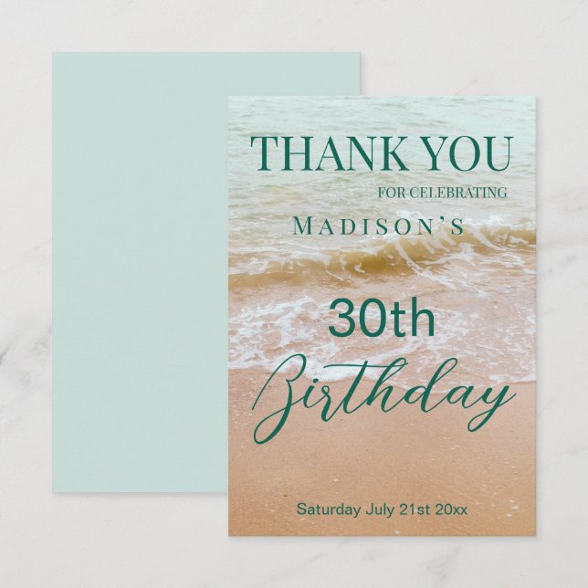 Cartão De Agradecimento 30th Birthday Beach Party  (Frente/Verso)