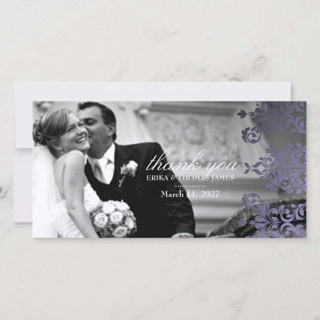 Cartão De Agradecimento 311 Dashing Damask Hydrangea Purple Obrigado (Frente)