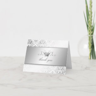 Cartão De Agradecimento 311-Dazzling Damask Silver Thank you