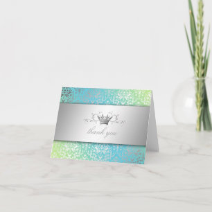 Cartão De Agradecimento 311-Dazzling Damask Turquoise & Lime Thank you