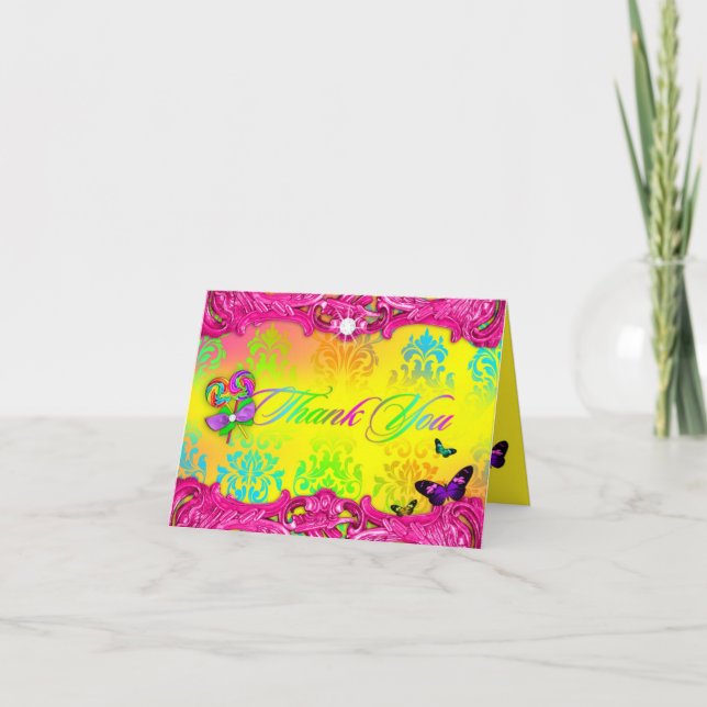 Cartão De Agradecimento 311 obrigado do doce 16 do rosa do país das (Frente)