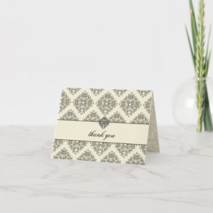 Cartão De Agradecimento 311 Vivianna Cream & Black Damask Thank You