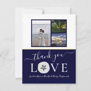 Cartão De Agradecimento 3 Colagem de fotos Dólar de areia Casamento Azul