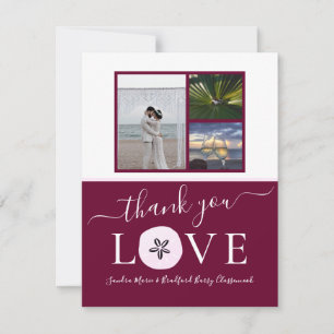 Cartão De Agradecimento 3 Foto Collage Burgundy Pink Sand USD Casamento