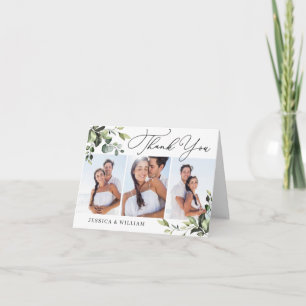 Cartão De Agradecimento 3 FOTO Elegante Eucalyptus Watercolor Floral QR