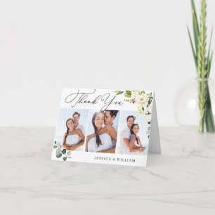 Cartão De Agradecimento 3 FOTO Elegante Eucalyptus White Roses Floral