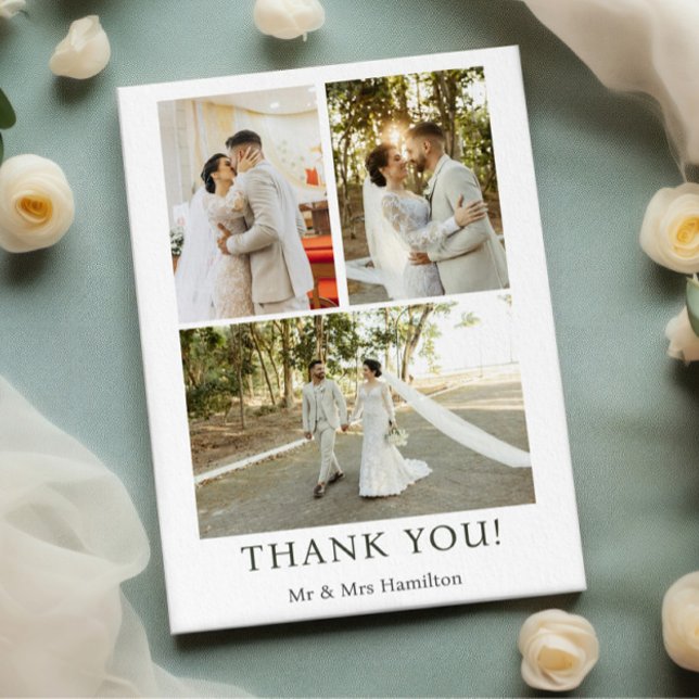 Cartão De Agradecimento 3 Fotografias Personalizadas Casamento com Mensage (3 Photographs Personalized Wedding With Message Thank You Cards from Ricaso. Say Thanks in style.)