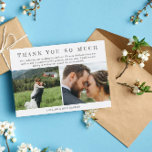 Cartão De Agradecimento 3 Fotos De Casamento Escrito Font Obrigado<br><div class="desc">Cartões de agradecimentos de casamento você pode personalizar com três de suas próprias fotos românticas de casamento, duas de um lado e uma grande foto horizontal do outro. Muito obrigado, está escrito em uma fonte trendy esboçada. Adicione seus nomes e uma nota de agradecimento pessoal (ou exclua-a para escrever algo...</div>