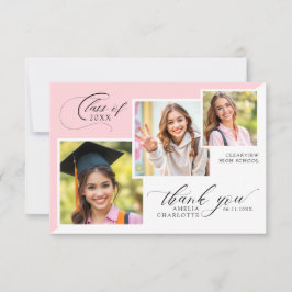 Cartão De Agradecimento 3 Photo Collage Girly Graduation
