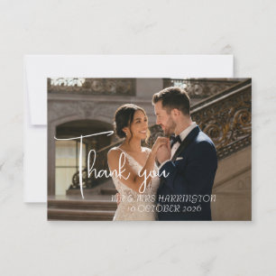 Cartão De Agradecimento 3D Floral Branco Borgonha Foto Casamento Agradecim