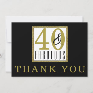 Cartão De Agradecimento 40 e fabuloso aniversário de 40 anos preto Dourad