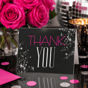 Cartão De Agradecimento 40 e Fabuloso Preto Rosa Glam Brilho Aniversário