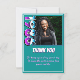 Cartão De Agradecimento 40th Birthday 1986 Retro Checkered Vintage Photo