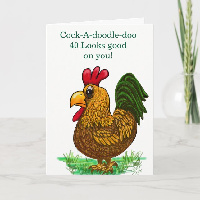 Cartão De Agradecimento 40th Birthday card with rooster  (Frente)