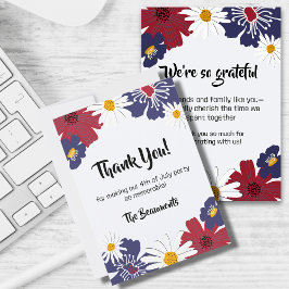 Cartão De Agradecimento 4 de julho, 4° partido Red Blue Retro Floral