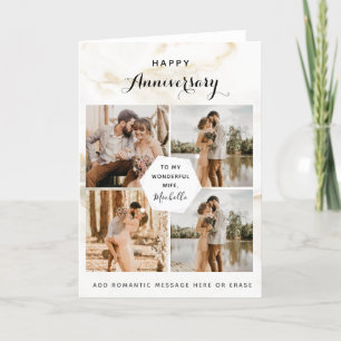 Cartão De Agradecimento 4 Foto Colagem Casamento Aniversário Chic Marble