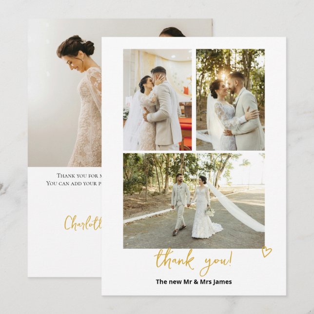 Cartão De Agradecimento 4 Fotografias Personalizadas Casamento (Frente/Verso)