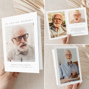 Cartão De Agradecimento 4-Fotos Funeral Simples Moderno de Memória Afetuos