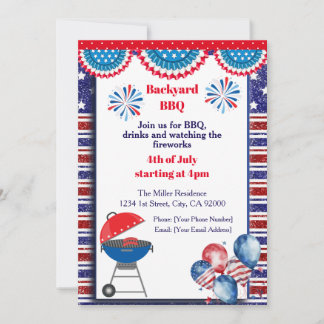 Cartão De Agradecimento 4th Of July BBQ Invitation, Party In USA Invite