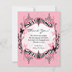 Cartão De Agradecimento 4x5 FLAT Girl Butterfly Zebra Print
