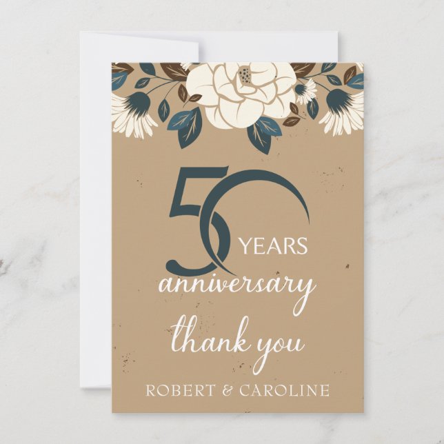 Cartão De Agradecimento 50º aniversário de casamento Obrigado Floral (Frente)