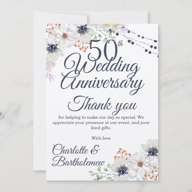 Cartão De Agradecimento 50º Aniversário de Casamento Rustic Floral Kraft (Frente)