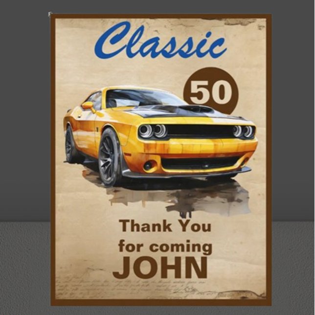 Cartão De Agradecimento 50º Aniversário do Clássico (Perfect for car enthusiasts, this card captures the timeless spirit of classic vehicles)