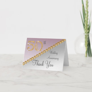 Cartão De Agradecimento 50º aniversário Prata e Dourado, Rosa Obrigado