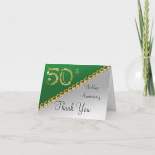 Cartão De Agradecimento 50º aniversário Silver & Dourado, Green Obrigado