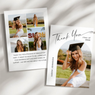 Cartão De Agradecimento 5 Foto de Graduação Simples Elegante Minimalista