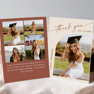 Cartão De Agradecimento 5 Foto de Graduação Simples Elegante Minimalista