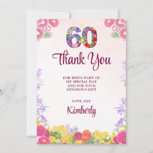 Cartão De Agradecimento 60º Aniversário Floral - Pastel Elegante 60 Anos