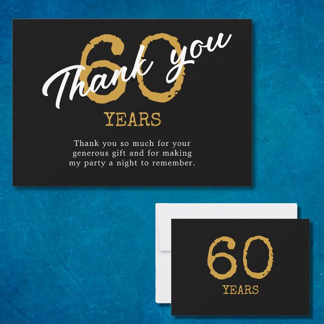 Cartão De Agradecimento 60.º aniversário Retro Black and Dourado (60th Birthday Retro Black And Gold Thank You Card
)