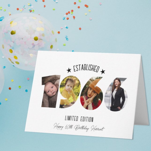 Cartão De Agradecimento 60th birthday Photo Collage established 1966 (Criador carregado)