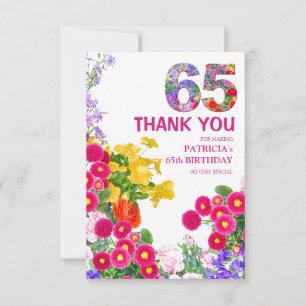 Cartão De Agradecimento 65 Anos Elegant Garden Floral – Aniversário de 65 