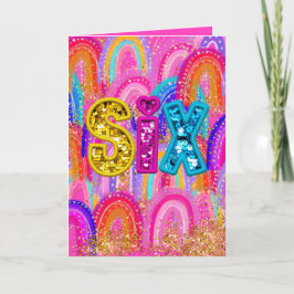 Cartão De Agradecimento 6 Birthday Rainbow Sequin