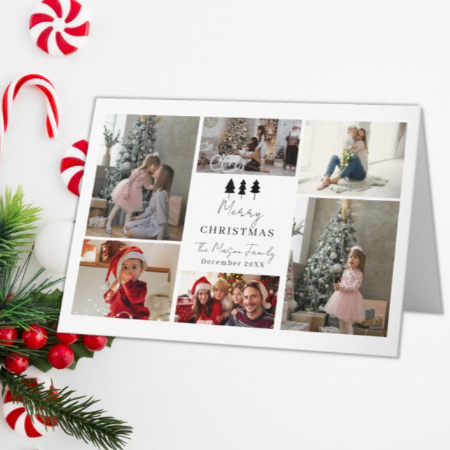 Cartão De Agradecimento 6 Photo Family Christmas Card Trees Design (Criador carregado)