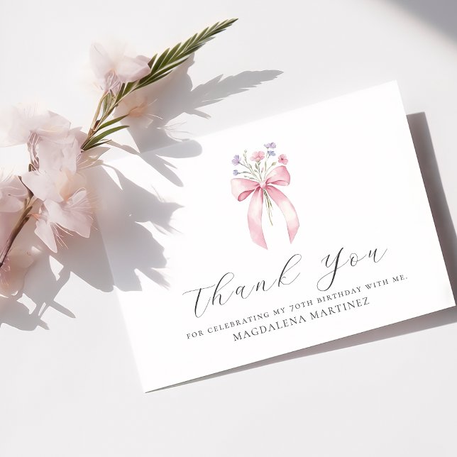 Cartão De Agradecimento 70 Birthday Pink Arco Flor Personalizado de Flores (Criador carregado)