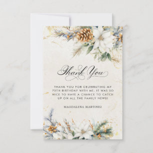 Cartão De Agradecimento 70 Birthday Winter White Floral Greenery
